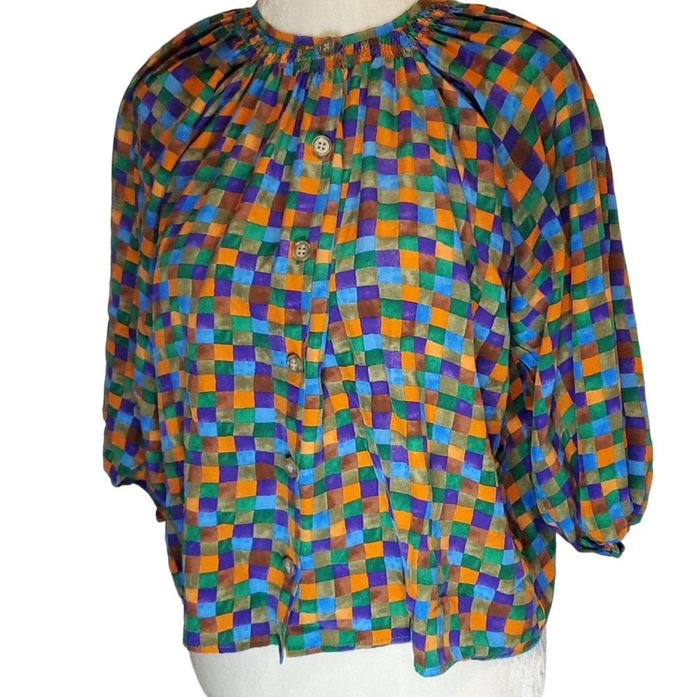 Tucker Silk‎ Check Colorful Pattern button down shirt Petite